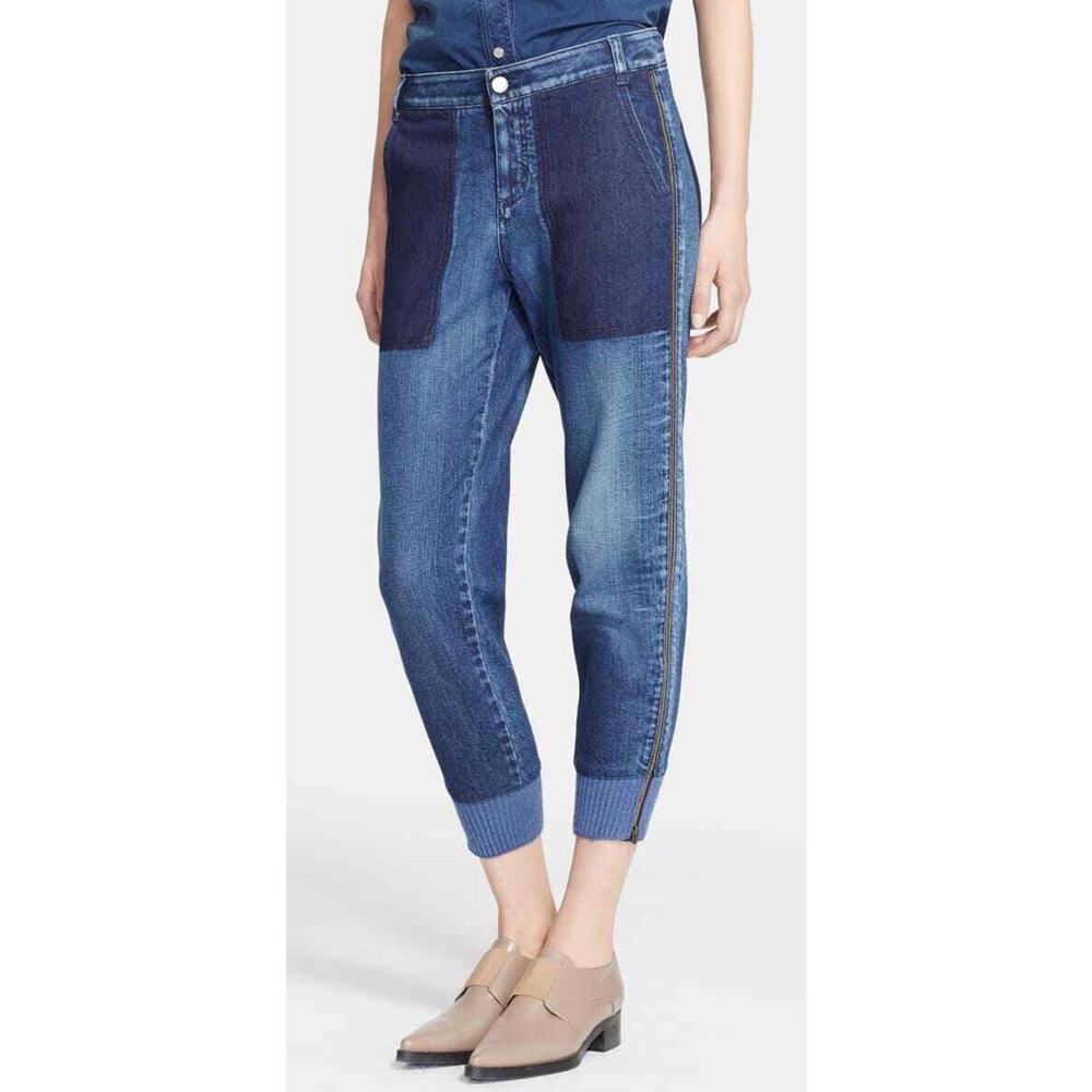 Stella McCartney Two-Tone Indigo Patchwork Ankle Jeans